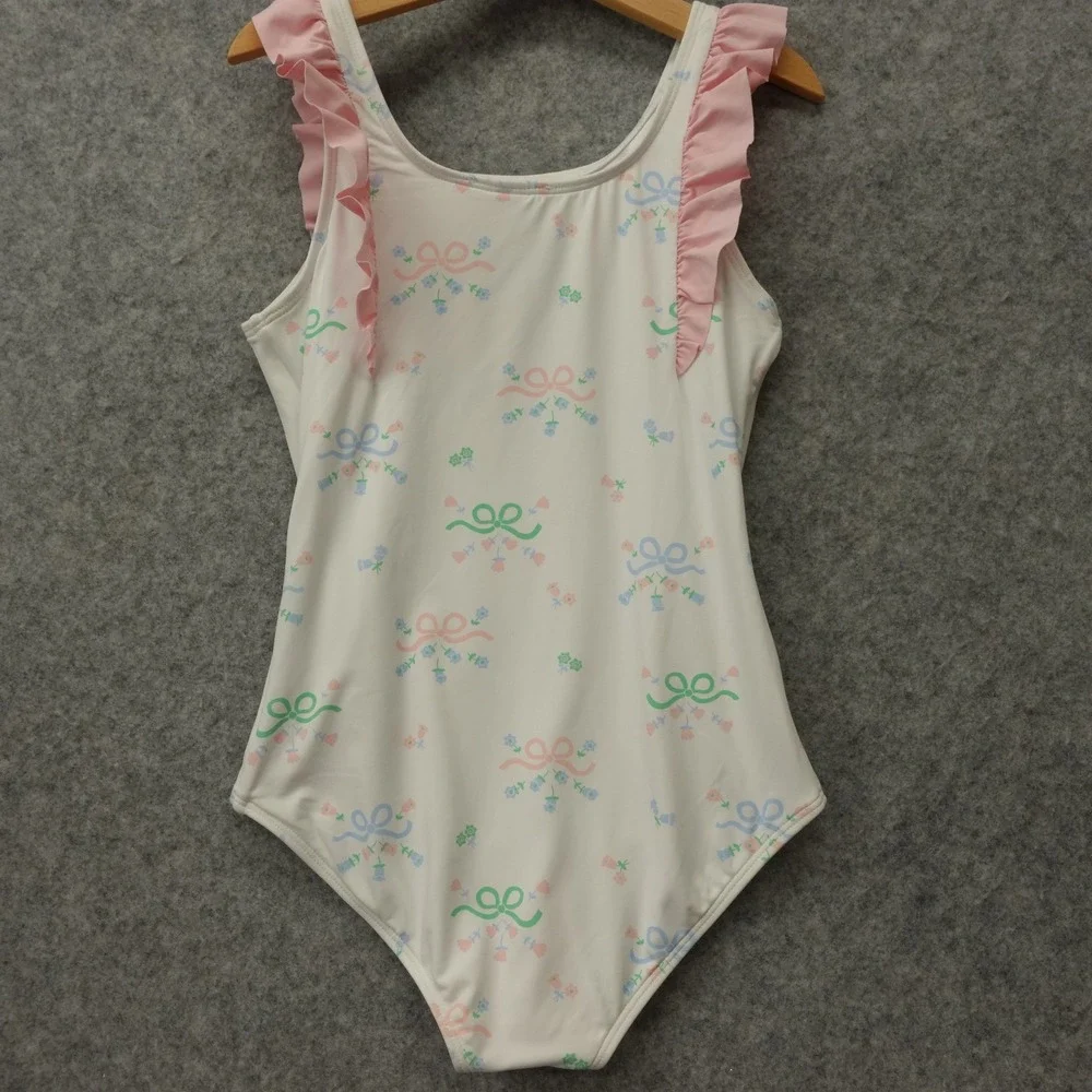 Grandmillennial One Piece Swimsuit BEAUFORT BONNET Co Girls 8 Pastel Bow Ruffle
